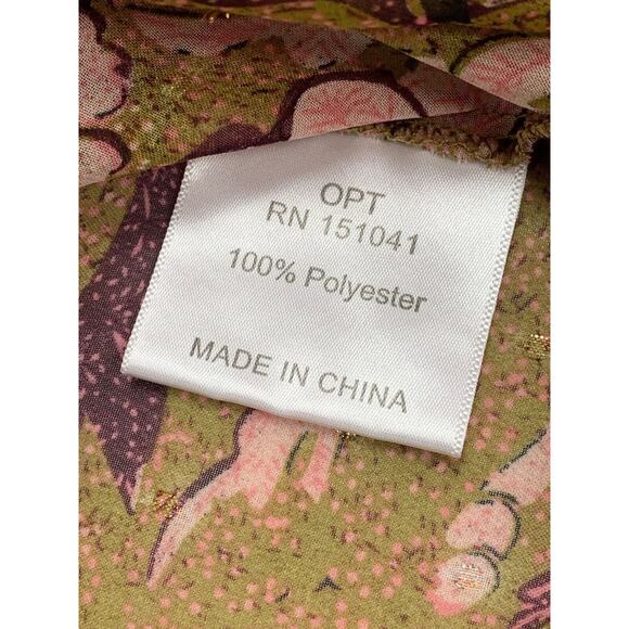 o.p.t One Pretty Time Smocked Tie Peasant Blouse Floral Metallic Threads size XS - Picture 13 of 15